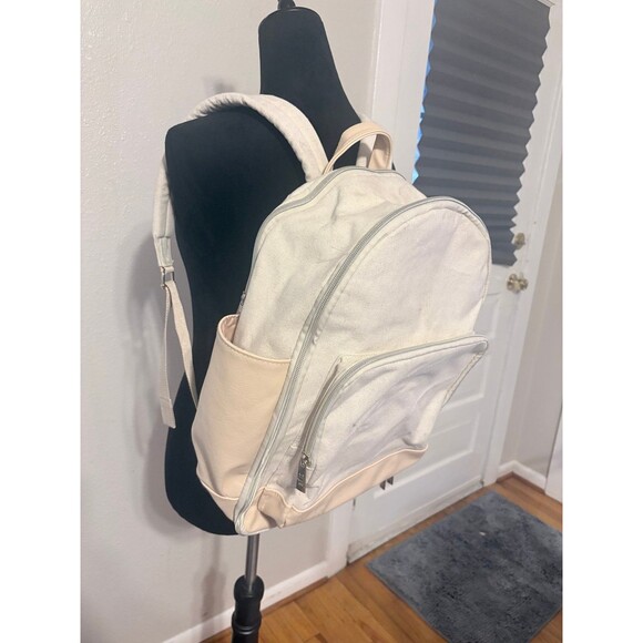 BEIS \'The Backpack\' Carry on travel backpack in beige canvas and leather main image 7